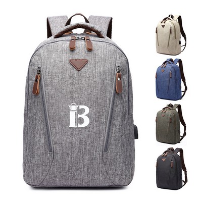 Leather Trim Waterproof Backpack w/ Luggage Strap