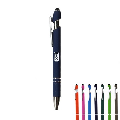 Rubberized Soft Touch Ballpoint Pen w/ Stylus Tip