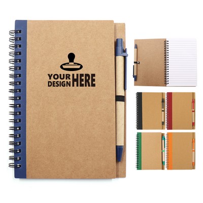 Eco Kraft Spiral Journal Notebook With Pen
