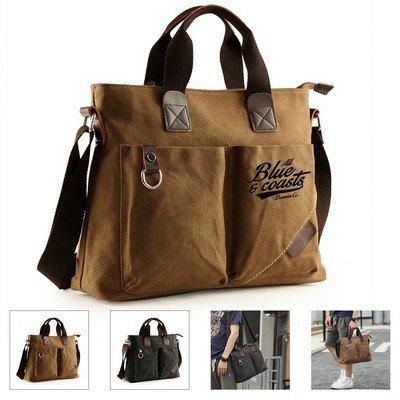 Canvas Single Shoulder Tote Bag with Multiple Pockets