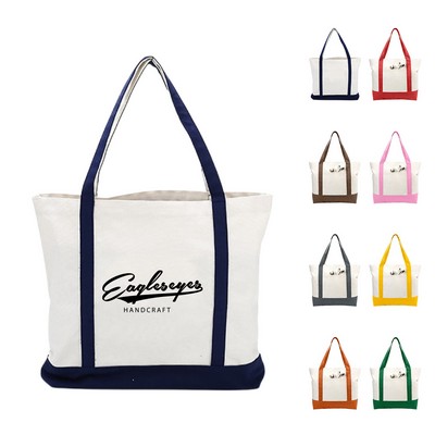 Canvas Color Block Zip Tote Bag