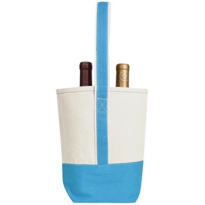 Blank 2 Bottle Premium 16 oz Canvas Wine Tote Bag | Travel Gift Carrier Teal Blue (8.5x10x3.5)
