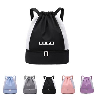 13" x 19" Large-Capacity Drawstring Backpack with Shoe Pocket and Dry-Wet Separation
