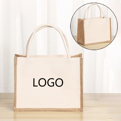 Eco-Friendly Large Capacity Natural Jute Shopping Tote Bag 14"x10"