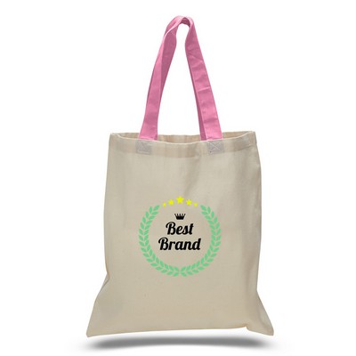 6 Oz. 15" x 16" Cotton Canvas Tote Bag With Colorful Handle