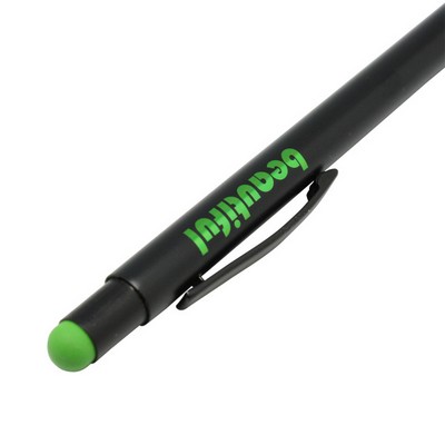 Soft Rubber Click Metal Ballpoint Pen w/Stylus & Chrome Logo