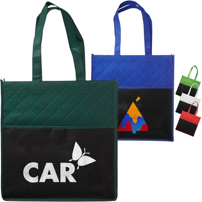 130 GSM Reusable Quilted Pocket Shopping Tote Bag (13" x 13.75" x 3")