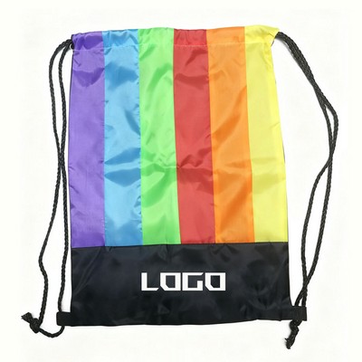 Rainbow Polyester Drawstring Backpack