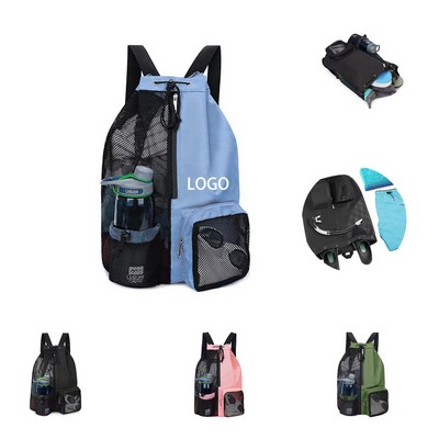 Mesh Drawstring Backpack With Wet Pocket For Swimming