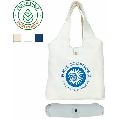 Fold & Snap 7 oz Canvas Tote Bag | Reusable Gusseted Grocery White (18x15x4)