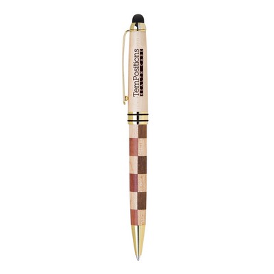 Eco-Friendly Mable/Checkered Design Wooden Stylus and Ballpoint Pen