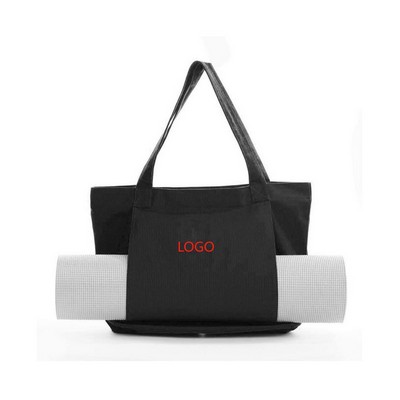 Canvas Tote Bag With Yoga Mat Carrier Pocket Carryall Shoulder Bag