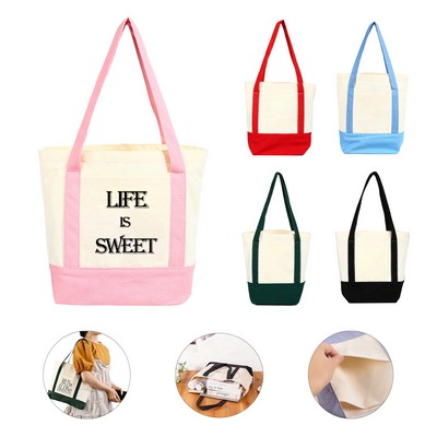 Cotton Canvas tote Bag With Front Pocket