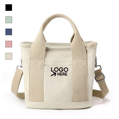 Canvas Tote Bag With Adjustable Strap And Front Pocket