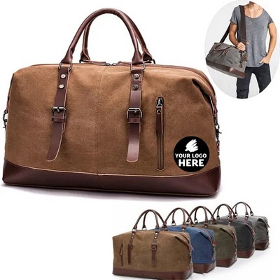 Vintage Retro Canvas & Leather Duffel Bag