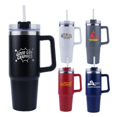 30 Oz S/S Travel Mug With Handle and Straw