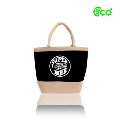 Ecofriendly Two Tone Jute Beach Tote with Cotton Webbed Handles & Zippered Closure
