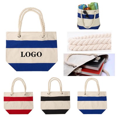 Durable Cotton Canvas Beach Tote with Reinforced Handles