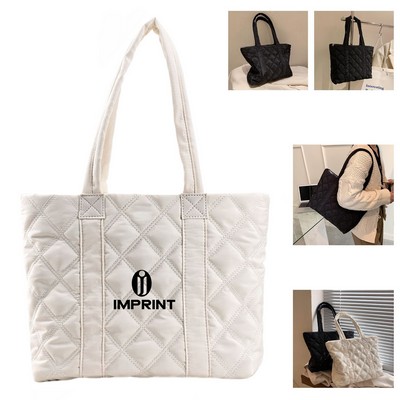Quilted Puffer Down Cotton Winter Tote Bag