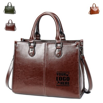 Large Vintage Style Vegan Leather Laptop Tote Bag