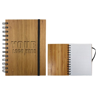 B6 Bamboo Cover Spiral Notebook W/Elastic Band 160 Pages