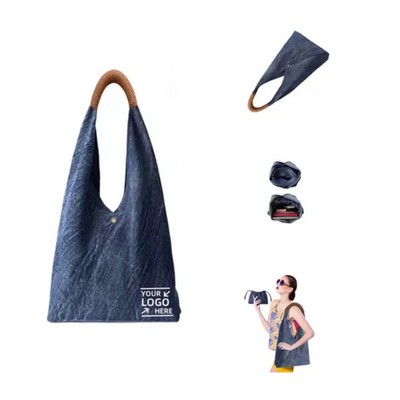 Vintage Woven Handle Canvas Jeans Tote Bag