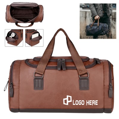 Large Pu Leather Travel Duffel Bag W/ Top Zipper Pocket