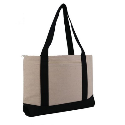 Large Zippered Cotton Canvas Tote Bag