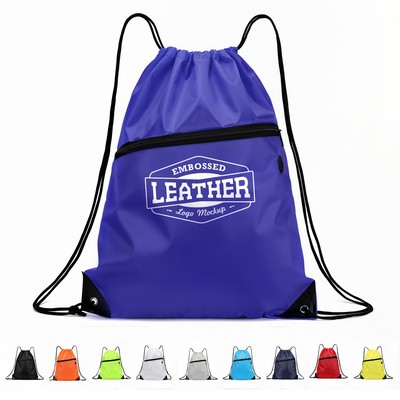 Drawstring Backpack with Zippered Pocket