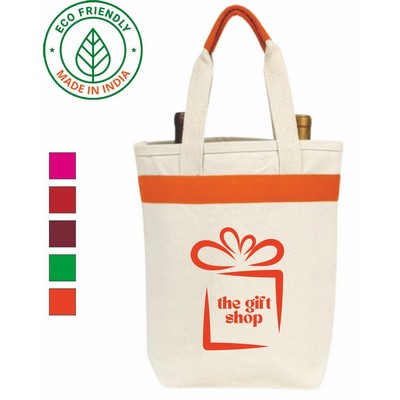 2 Bottle Elite 12 oz Canvas Wine Tote Bag | Travel Gift Carrier Orange (10x11x3.5)