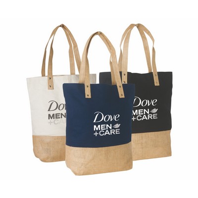 Reusable 10 oz. Cotton & Jute Shopping Bag with Jute Trim & Reinforced Handles