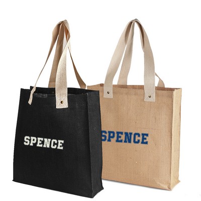 Eco-Friendly Laminated Jute Tote Bag with Rope Handles Reusable Burlap Totes Natural color