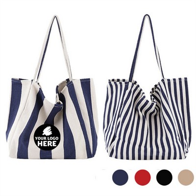 Chic Striped Canvas Tote Bag