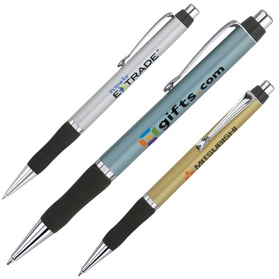 Click Action Ballpoint Pen w/ Soft Rubber Grip & Chrome Plated Trims