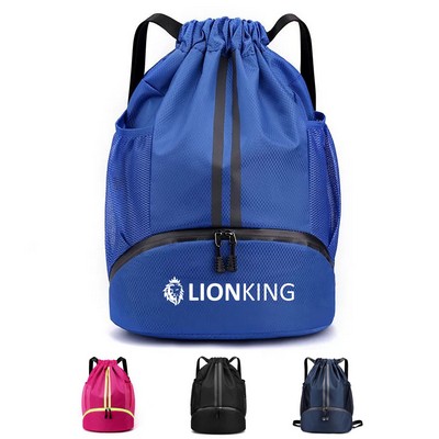 Sports Drawstring Backpack With Zipper Pocket