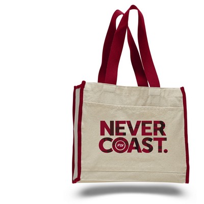 Cotton Canvas Bag w/ Contrast Handles & Trim (14"x12"x5 1/4")