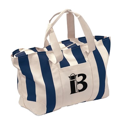 Zipper Top Large Capacity Striped Canvas Tote Bag