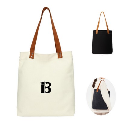 Canvas Tote Bag With PU Leather Handles