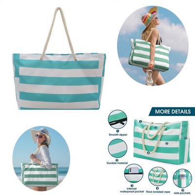 Stripe Beach Tote Bag With Zipper