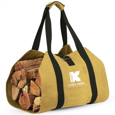 Firewood Log Carrier Waxed Canvas Tote Bag With Handles