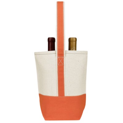 Blank 2 Bottle Premium 16 oz Canvas Wine Tote Bag | Travel Gift Carrier Orange (8.5x10x3.5)