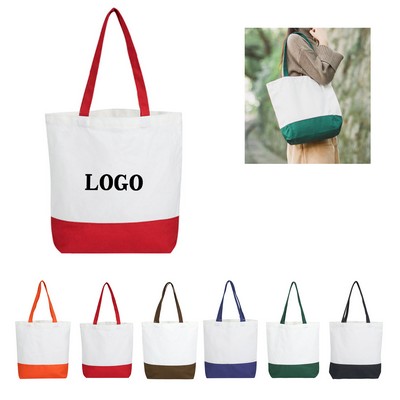 Color-blocked canvas tote bag