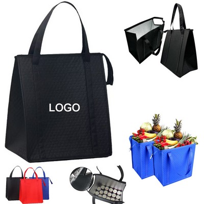Custom Reusable Thickened Foldable Zipper Non-woven Insulated Tote Bag w/Reinforced Handles