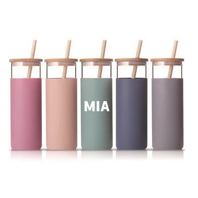 18Oz Glass Tumbler With Bamboo Lid