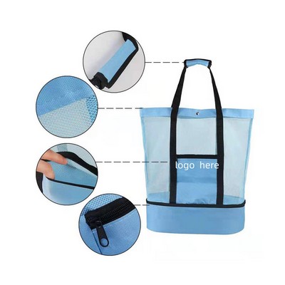 Mesh Beach Tote w/Insulated Cooler