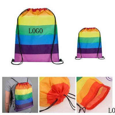 Pride Rainbow 210D Polyester Drawstring Bag